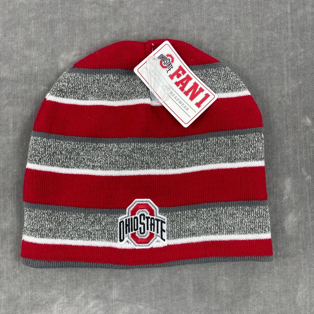 Ohio State Unisex One Size Red Striped Reversible Beanie Hat Embroidered Logo